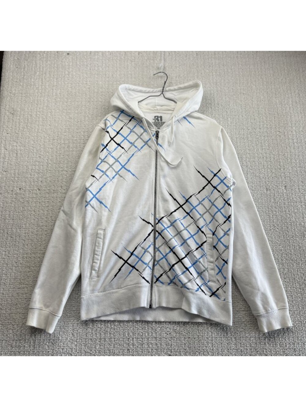 Y2K  Full Zip Hoodie Sweatshirt Mens M Grunge Hip Hop Skater 2000's Grid AOP